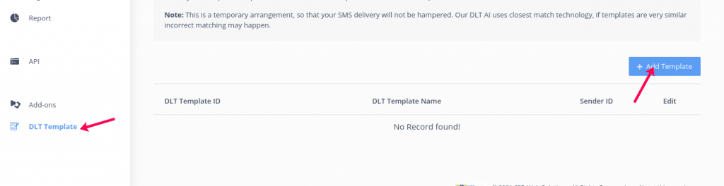 DLT Template in SMS Portal